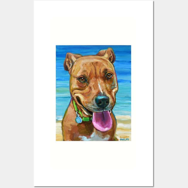 Adorable PITBULL Mix by the beach Wall Art by RobertPhelpsArt